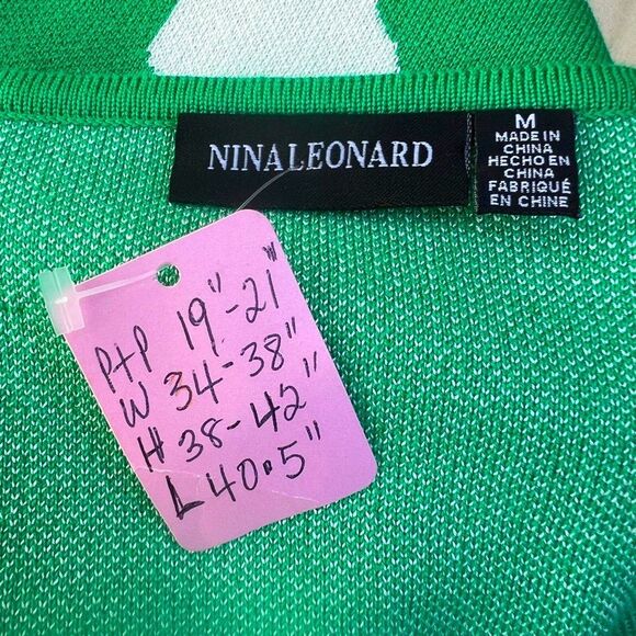 Nina Leonard Green Floral Knit Dress Sz M (BgB) - Picture 5 of 7